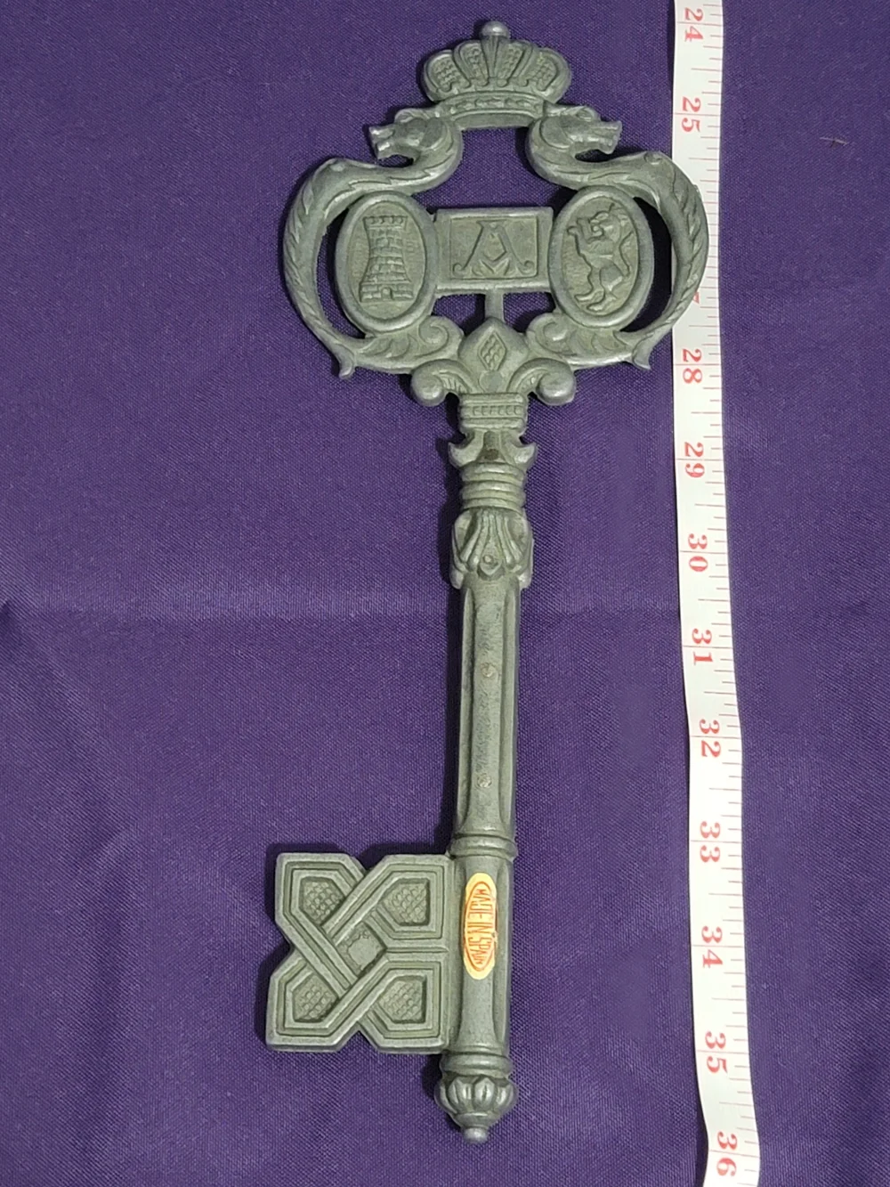 Vintage Spanish Master Quarter Large Antique-Style Gray Wall Key. Made In Spain
